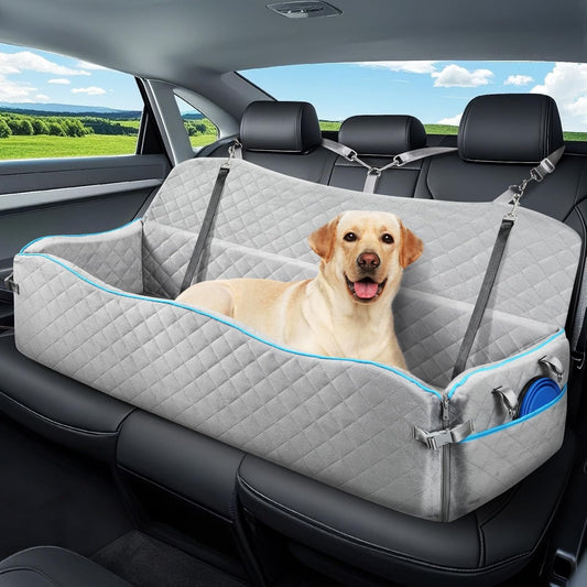 Large Dog Car Seat, Dog Car Bed for Large Dogs Under 120lbs, Dog Booster Seat with Thick Cushion and 2 Pet Safety Leashes, Detachable & Washable Pet car Bed for Backseat