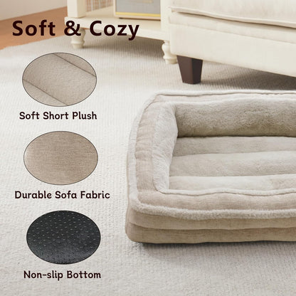 Cat Couch for Pets, Washable Cat Beds for Indoor Cats, Super Soft Plush Supportive Dog Couch Bed for Puppy and Kitten with Anti-Slip Bottom, 24inch, Beige