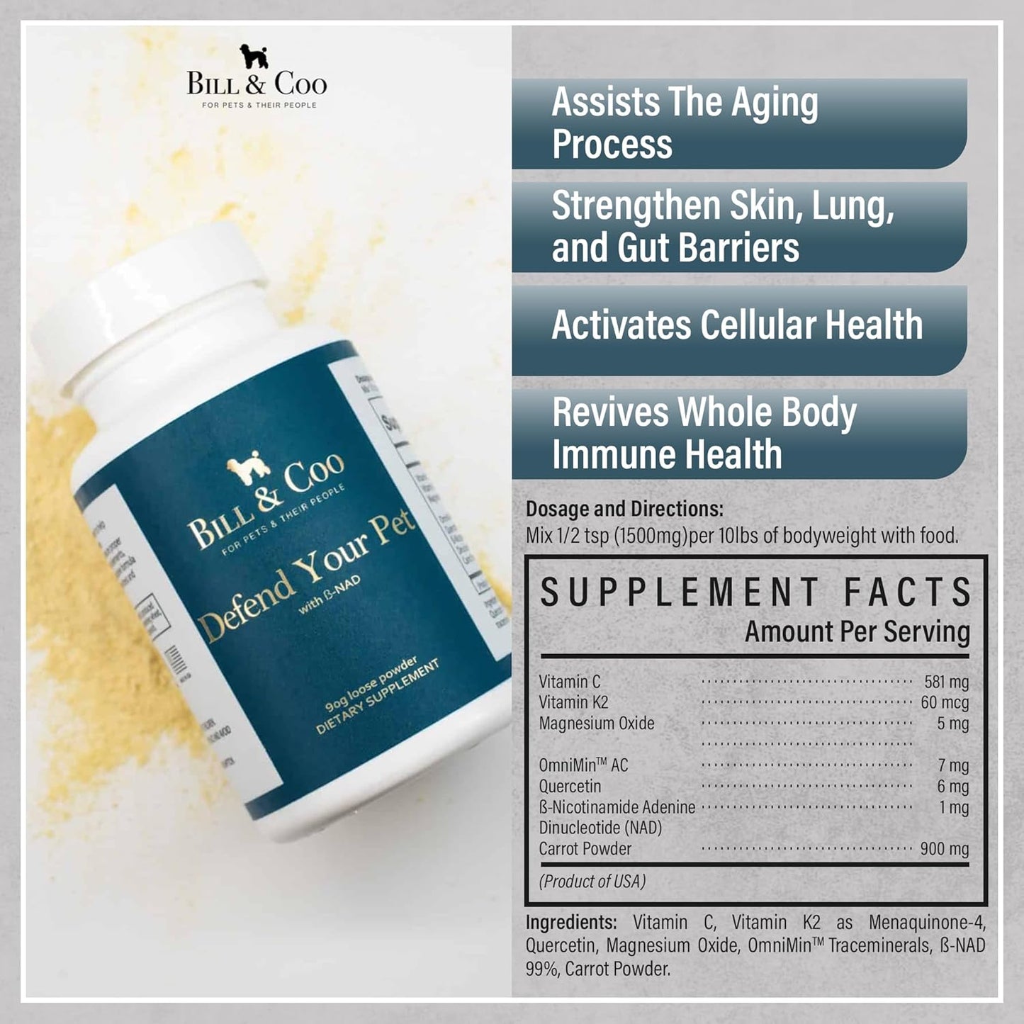 BILL & COO Complete Pet Wellness Bundle – Probiotic & Prebiotic Gut Support + NAD Immune Booster – Daily Digestive & Cellular Health Supplements for Dogs & Cats – Natural Powder Formula, 3-Pack