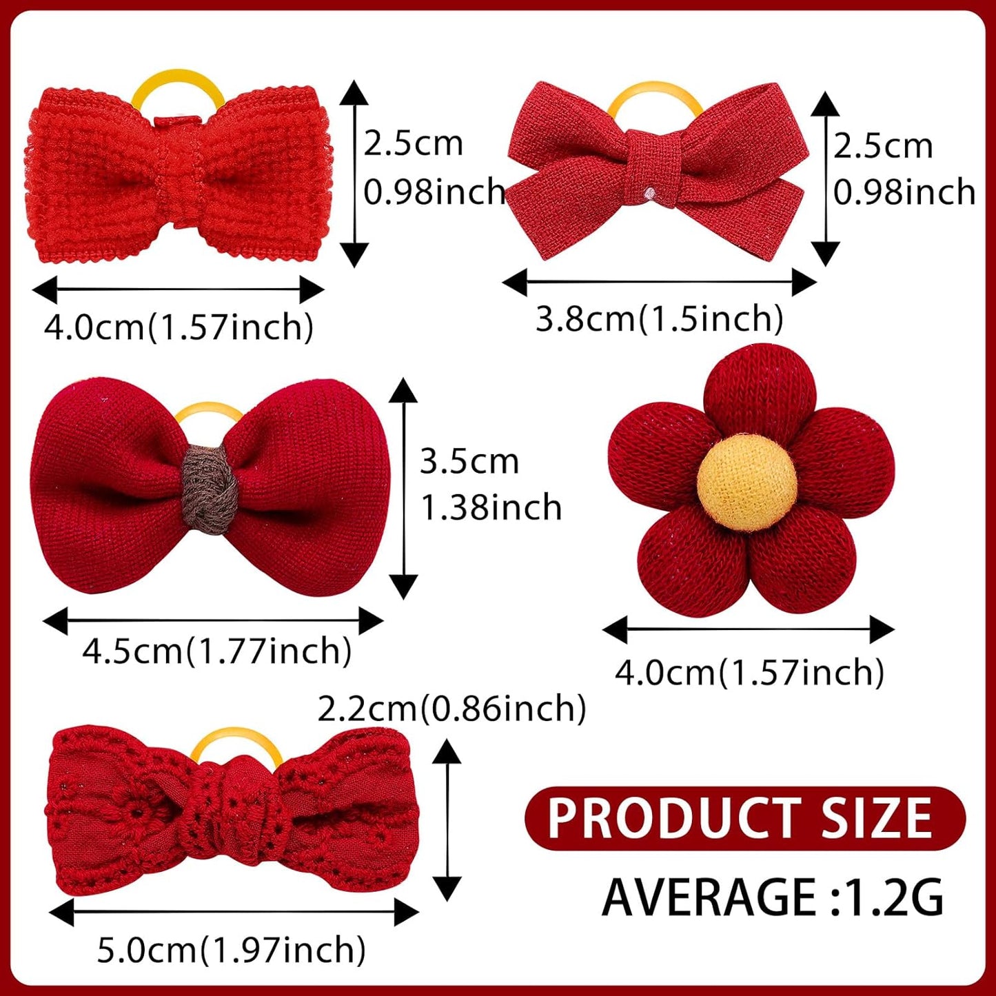 20pc Red Small Dog Hair Bows with Rubber Bands, Bulk Puppy Dog Hair Bows, Mix Handmade Cute Dog Gooming Flower Ball Bowknot Top Knot for Holiday Daily Yorkie Dog Hair Accessories