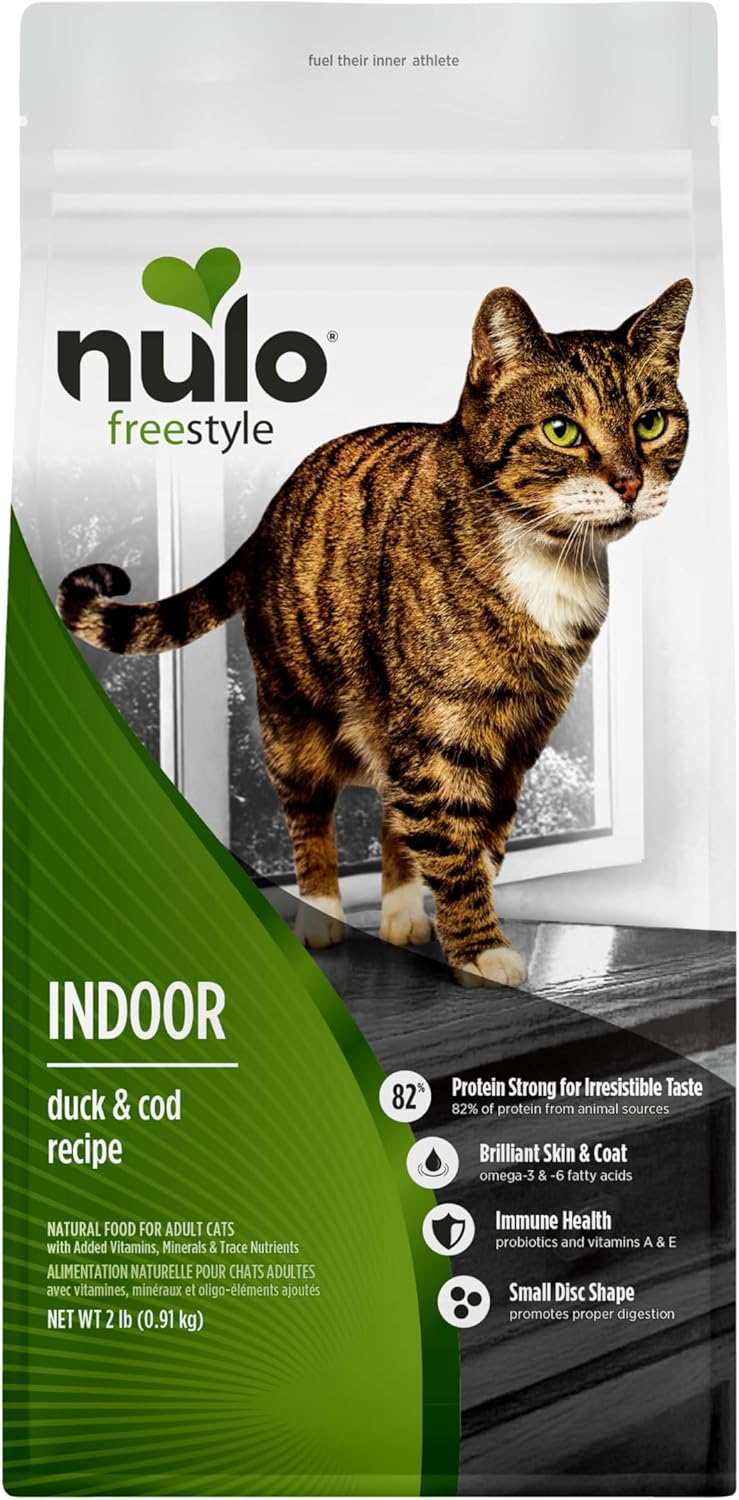 Nulo Freestyle High Protein Indoor Cat Food, Duck & Cod Recipe - Natural Grain-Free Dry Indoor Cat Food with Omega Fatty Acids, & Probiotics, 2 lb Bag