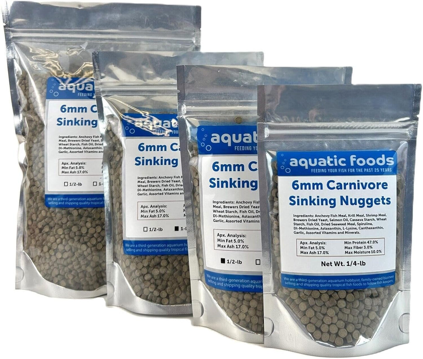 Aquatic Foods Inc. 6mm - 1/4" Carnivore Sinking Pellets for Carnivore Cichlids, Catfish, Monster Fish, Bottom Grazers, All Medium to Large, Also Koi & Pond Fish. - WL…1-lb Foil Pouch Bag