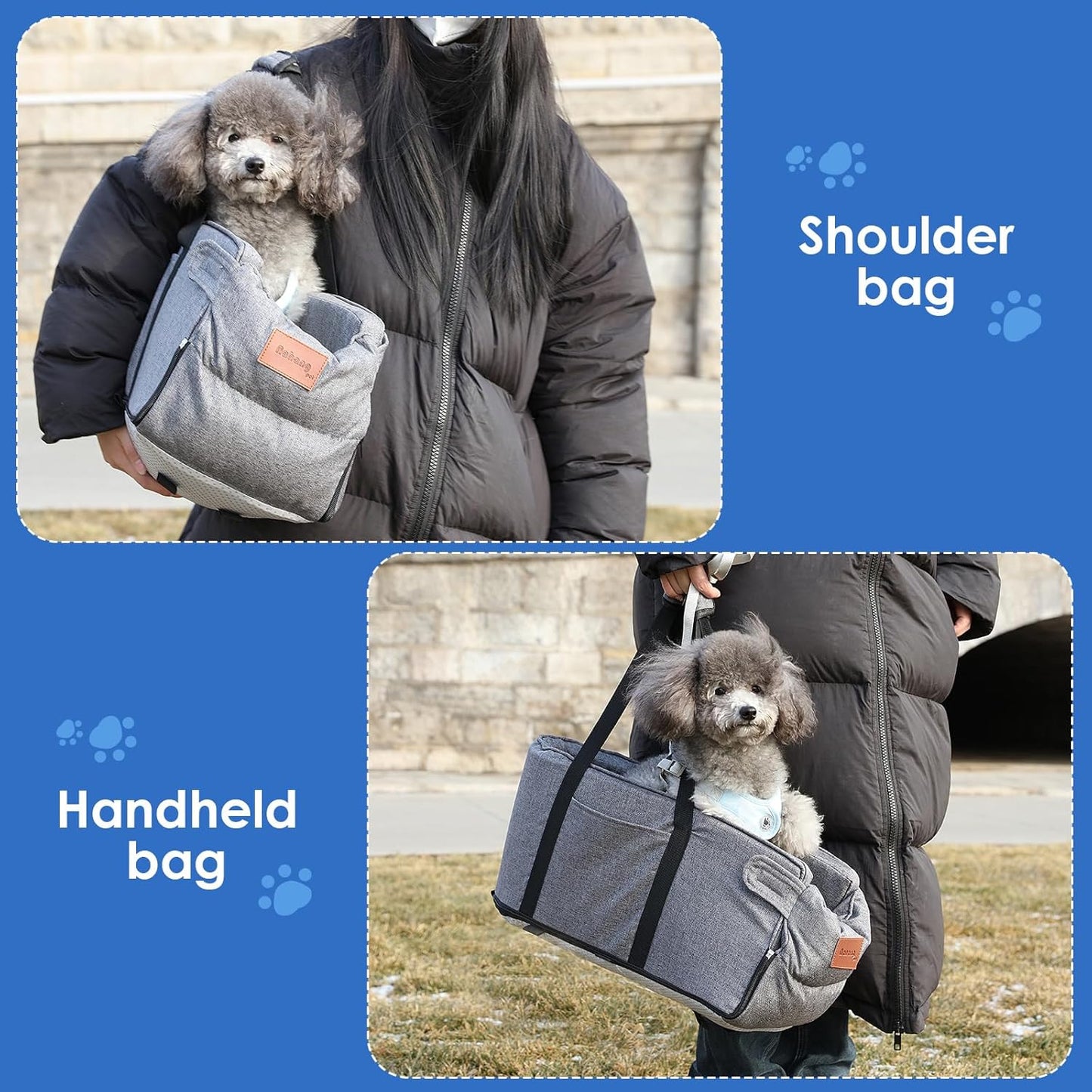 Dog Car Seat for Small Dogs, Center Console Dog Car Seat with Storage Pockets and Clip-On Safety Leash, Detachable and Washable Dog Booster Car Seat, Portable Dog Travel Carrier Bed(Grey)