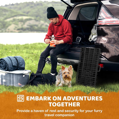 Yaheetech 30 inch Double Door Dog Crate w/Divider for Puppy, Collapsible Metal Dog Kennel with Removable Tray, Portable Travel Cage, Black