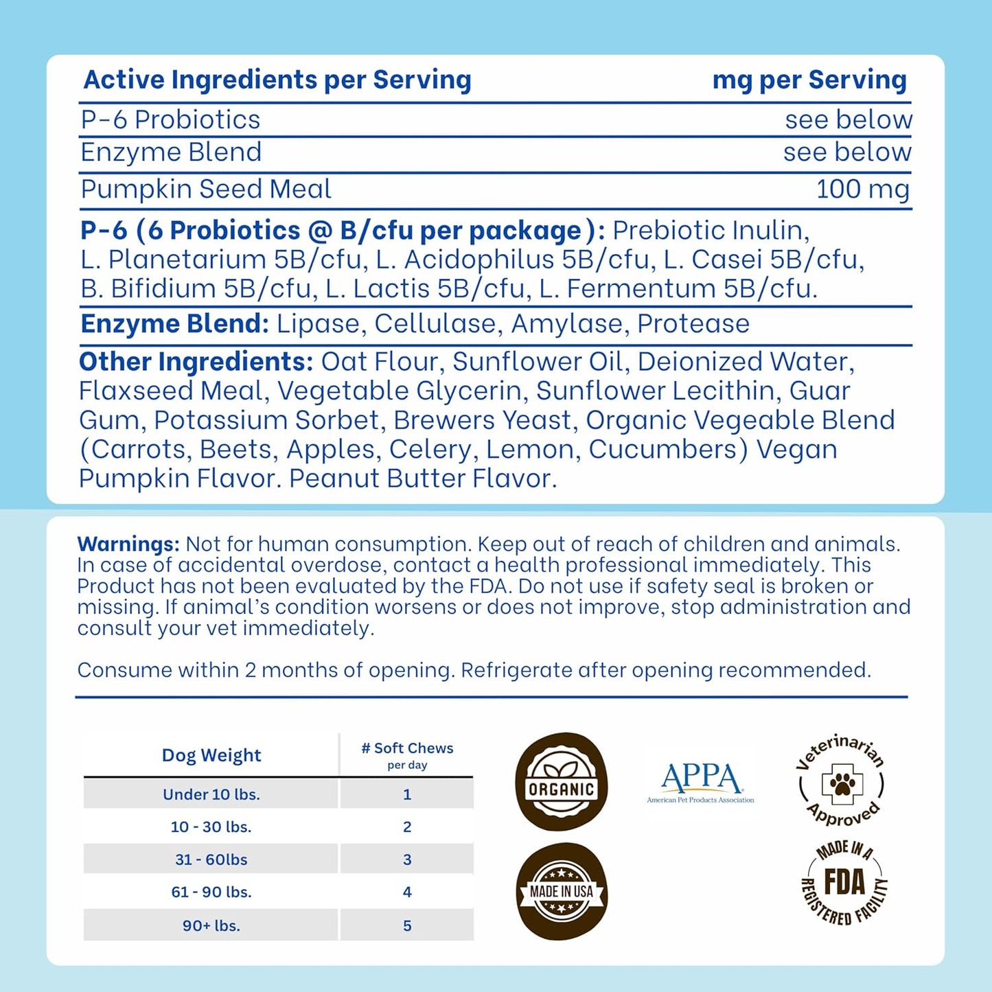 Probiotics for Dogs – Gut Health by Happy Dog | Organic, Vegan Probiotic Soft Chews with Prebiotics for Digestion, Immunity & Itchy Skin Relief | 120 Soft Chews Peanut Butter Flavor