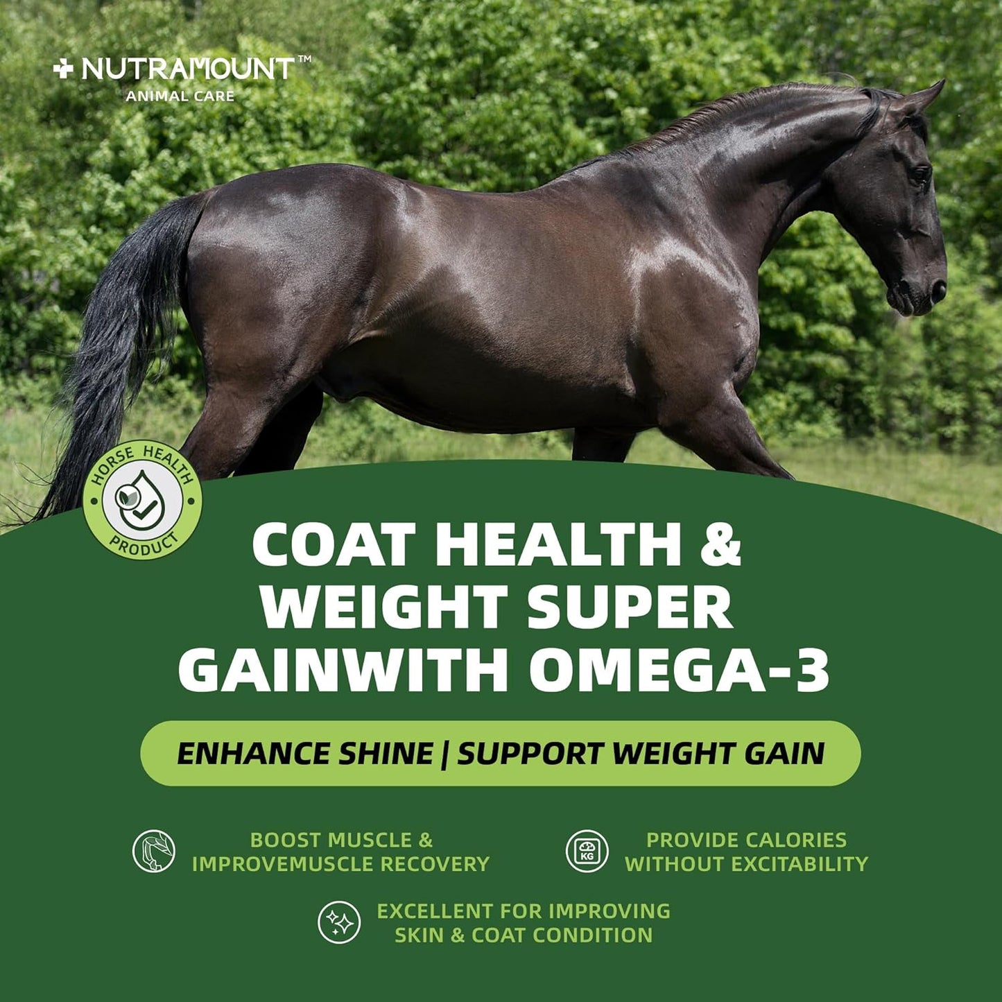 Horse Weight Gain Supplement – Omega-3 Flaxseed Formula, Natural High-Calorie Support for Healthy Weight & Shiny Coat, Easy-to-Digest High-Fat Horse Supplement – 420g