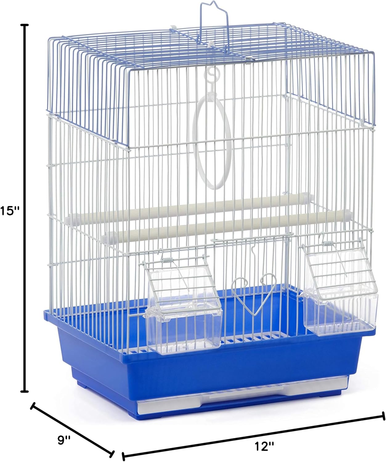 Prevue Pet Products Flat Top Economy Parakeet and Small Bird Cage with White Wire, Blue Plastic Base with Removable Tray