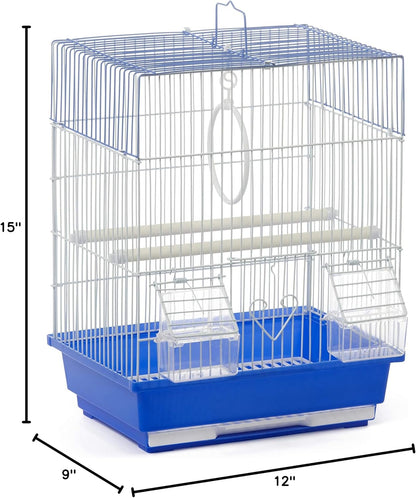 Prevue Pet Products Flat Top Economy Parakeet and Small Bird Cage with White Wire, Blue Plastic Base with Removable Tray