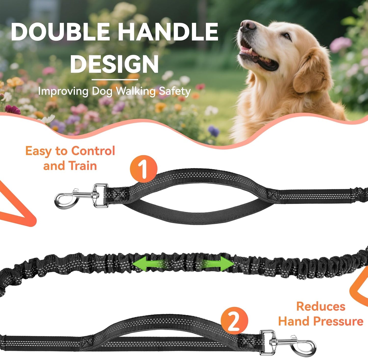 Hands Free Dog Leash with Waist Belt & Adjustable Multi-Function 9.8FT Long Dog Lead, Heavy Duty Waist Leash for Running, Walking, Jogging and Hiking