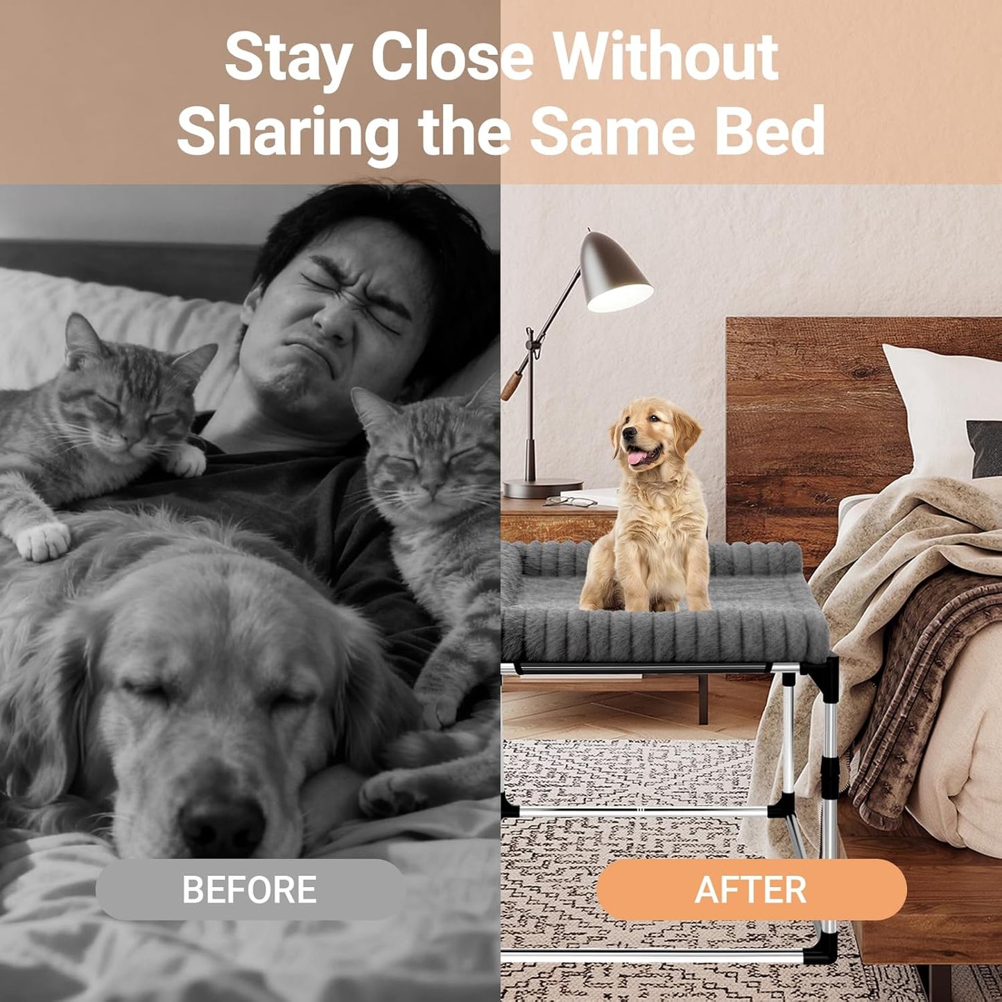 Adjustable Bedside Pet Bed for Dogs & Cats – Elevated Cosleeper Dog Bed with Height-Adjustable Metal Frame, Removable & Washable Cushion, Stable Design for Small to Medium Pets