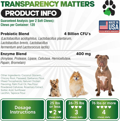 Probiotics for Dogs Digestive Health - Dog Probiotics and Digestive Enzymes - Allergy Relief for Dogs - Probiotic for Dogs Gut Health - Puppy Probiotic Tummy Treats - 120 Dog Probiotic Chews
