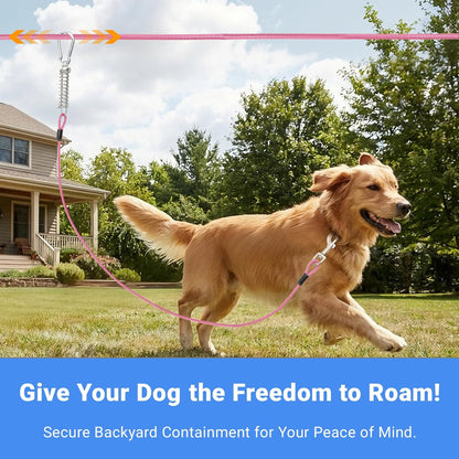 Dog Tie Out Runner for Yard - All-in-One Dog Run Solution with 15FT Tie Out Cable for Dogs, Heavy Duty Trolley System for Large Dogs Up to 250LBS, 50FT for Camping