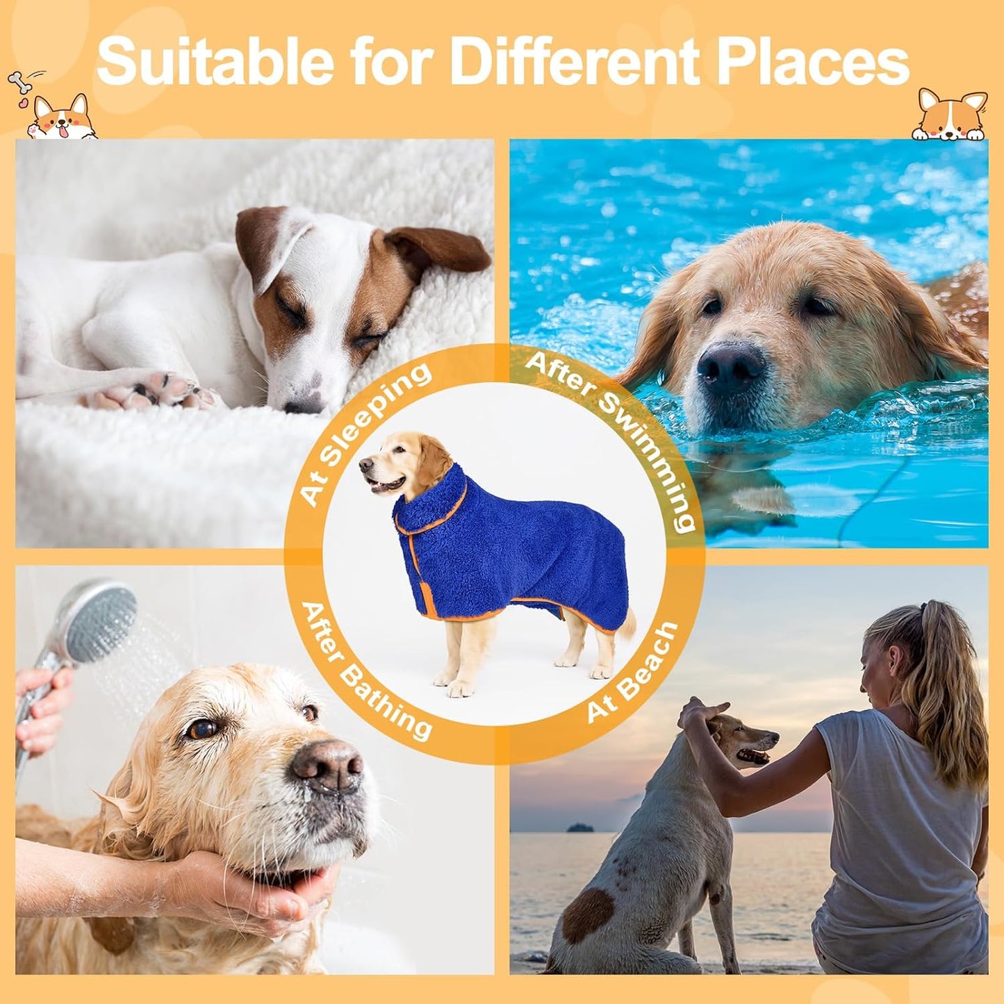 Bienbee Dog Bathrobe, Quick Drying Super Absorbent Dog Robes for After Bath, Warm Keeping Dogs Towel, Dogs Bath Supplies, Dark Blue XL