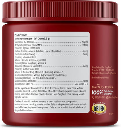 Zesty Paws Dog Multivitamin, Chewable Dog Vitamins and Supplements for Hip & Joints, Skin & Coat, Omega 3 Fish Oil for Dogs- Senior & Puppy Multivitamin - Bison- 90ct