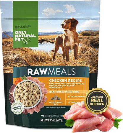 Only Natural Pet RawMeals Chicken Recipe Freeze-Dried Dog Food - High-Protein, Grain-Free, with Organ Meat, Fruits & Veggies - Complete Meal, Topper, or Treat for All Breeds & Picky Eaters - 9.5 oz