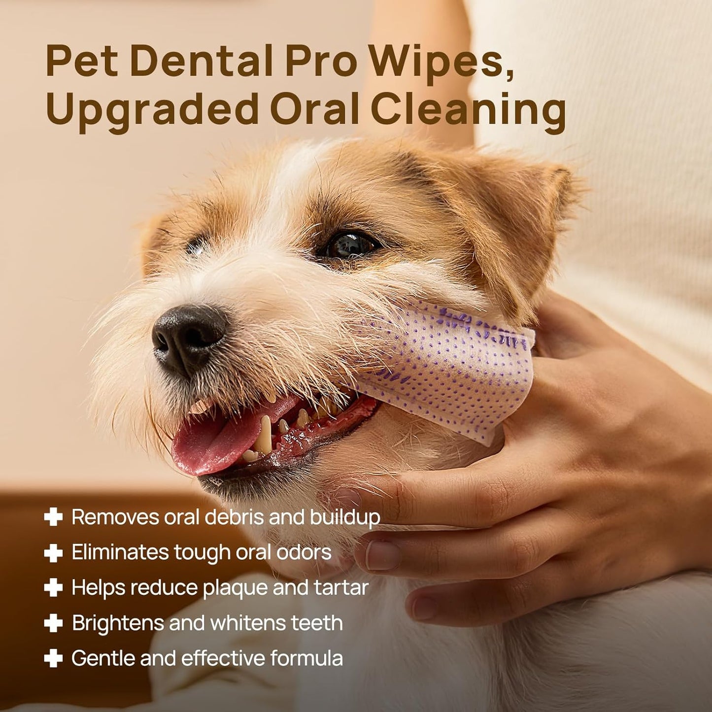 HICC PET Pro Teeth Cleaning Wipes for Dogs & Cats, Vet-Recommended Dental Care Finger Wipes, Reduce Plaque Tartar & Fresh Breath, No-Rinse Toothbrush, Gentle Clean Dog Tooth Brushing Kit, Mint