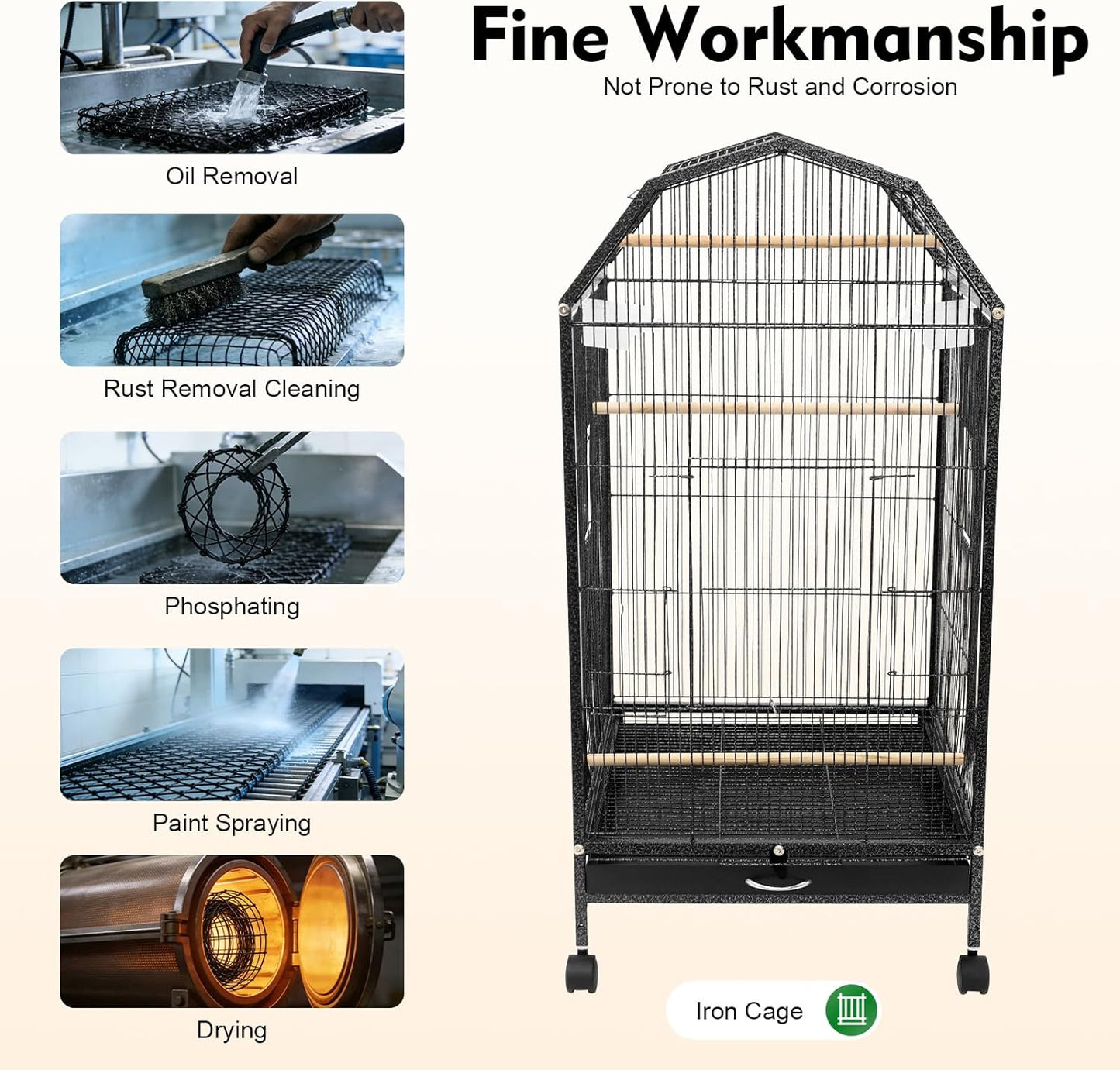 37-inch Iron Standing Parrot Parakeet Flight Bird Cage Bird Cage Birdcage with Rolling Stand for Small Parrot Sun Parakeet Green Cheek Lovebird Budgie Finch Canary