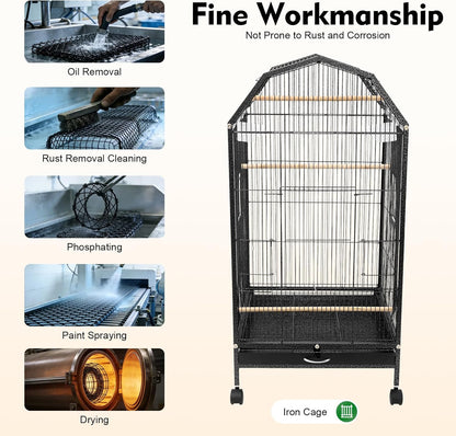 37-inch Iron Standing Parrot Parakeet Flight Bird Cage Bird Cage Birdcage with Rolling Stand for Small Parrot Sun Parakeet Green Cheek Lovebird Budgie Finch Canary