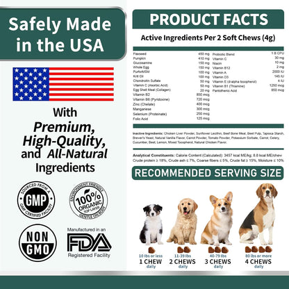 Dog Multivitamin, Glucosamine Chondroitin for Dogs, Dog Vitamins and Supplements, Probiotics, Krill Oil for Hip & Joints, Skin, Coat, Immune Health, Heart, Digestion (180 Chews, Beef)