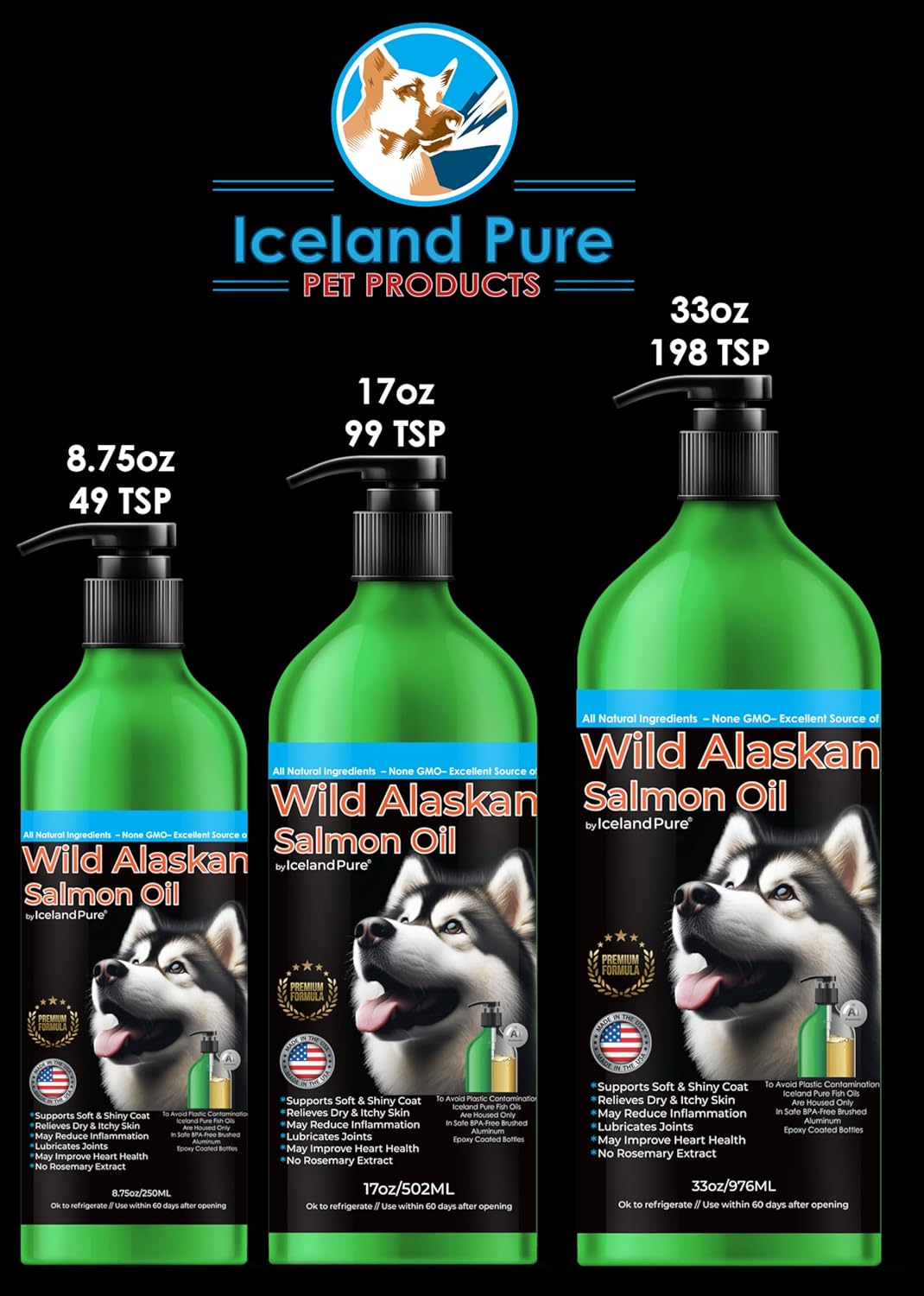 Iceland Pure Wild Alaskan Salmon Oil for Dogs & Cats, Omega-3 Fish Oil, Liquid Supplement for Pets, Supports Immune System & Heart Health, 33oz