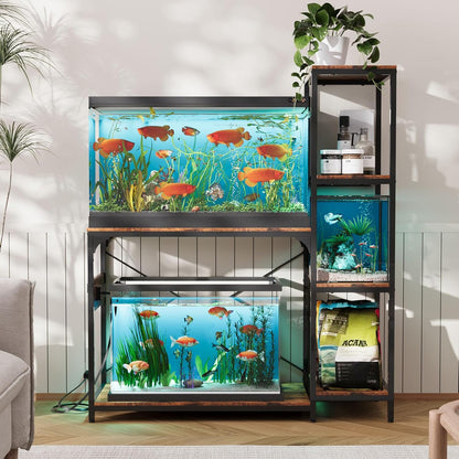 VOWNER 20-29 Gallon Fish Tank Stand with Power Outlet, Wood Aquarium Stand with Shelves for Fish Tank Accessories Storage, Heavy Duty Metal Frame, Turtle Reptile Terrarium Stand, Load 500lb, Brown
