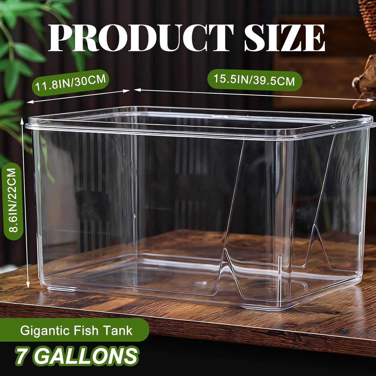 Geelin 7 Gallon Plastic Fish Tank Large Bowl Shatterproof with Crystal Clear Clarity for Terrarium, Flower Vase Centerpiece Gift for Fish Lovers(Square)