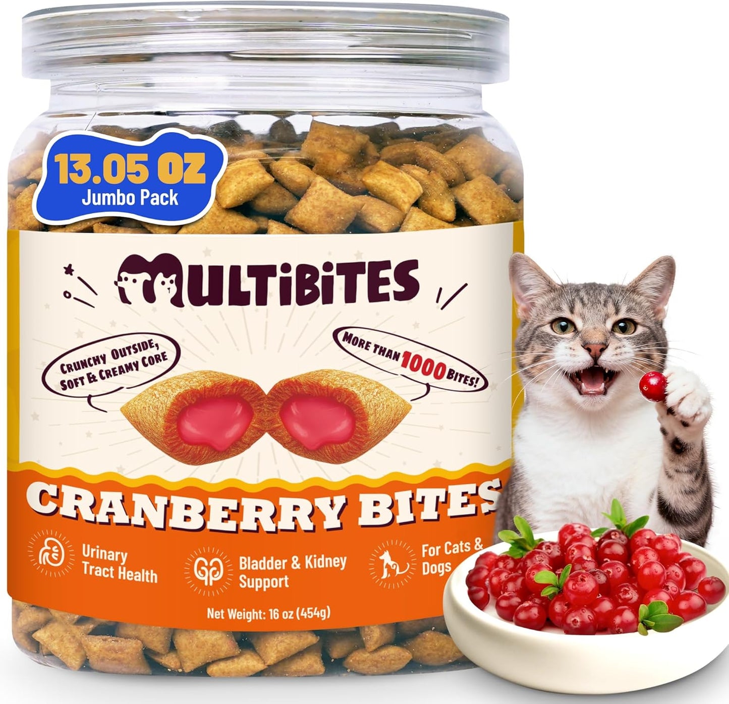 13.05 oz Urinary Tract Cat Treats - Cranberry Cat Treats for UTI, Kidney Support, Bladder Control - Chicken & Cranberry Flavor, Crunchy Snacks for Kittens