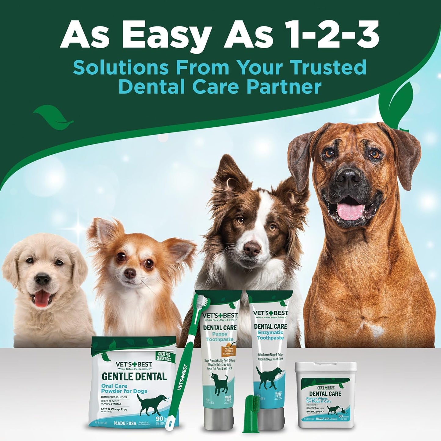 Vet's Best Dog Toothpaste & Dog Toothbrush, Dental Kit, Plaque Remover for Teeth, Whitens Teeth, Freshens Canine Breath, Veterinarian Formula, Finger Toothbrush Included