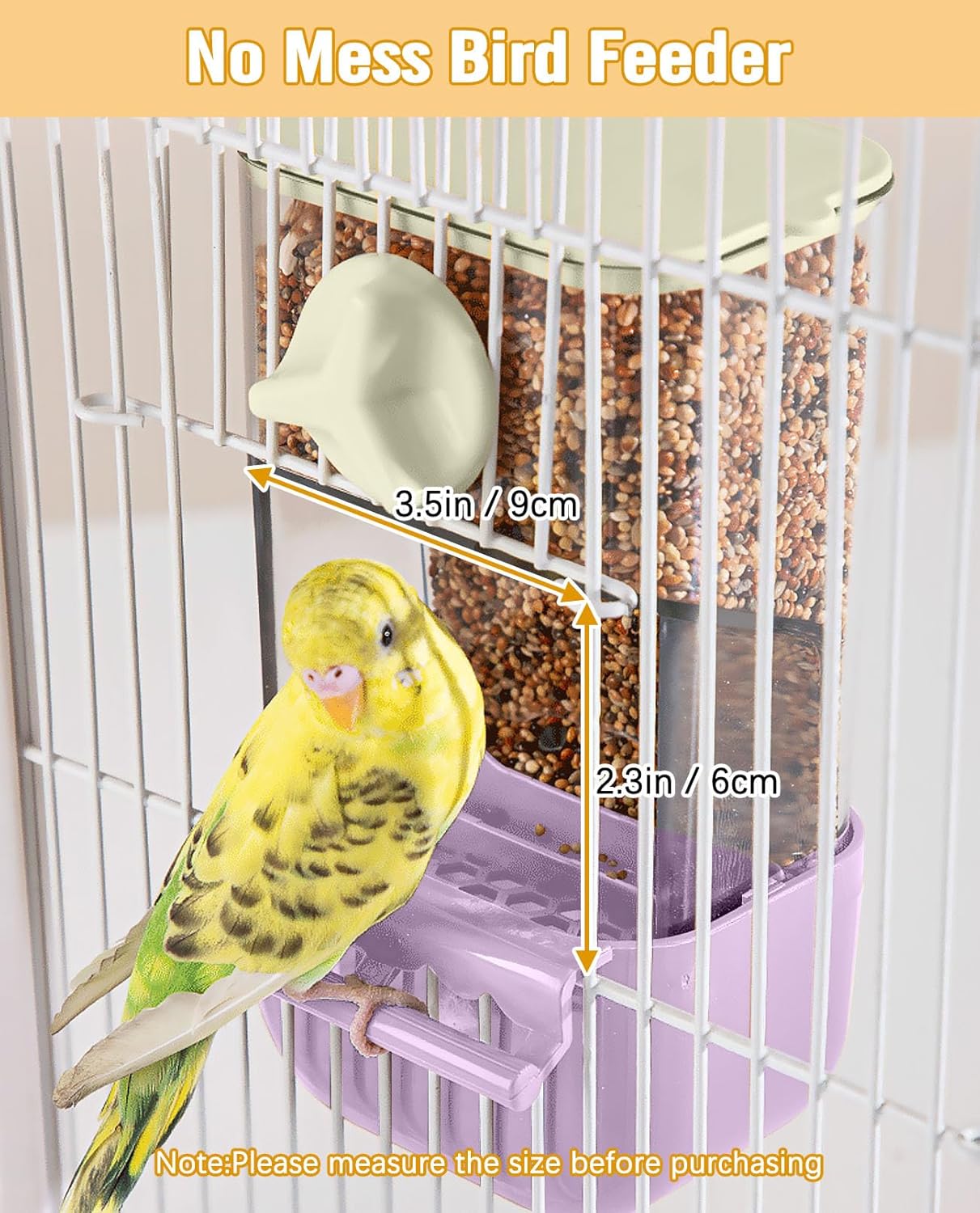 BNOSDM Wooden Bird Tunnel Parrot Swing Toys Natural Hanging Nest and BNOSDM No Mess Bird Cage Feeders Automatic Feeder for Fincheses, Parakeets, Budgies, Lovebirds, Cockatoos, Canaries (Purple)