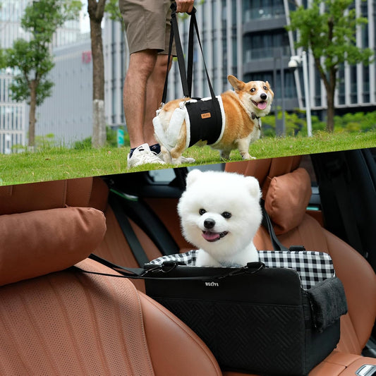 Dog Lift Harness Sling for Medium Dogs & Console Dog Car Seat for Small Dogs