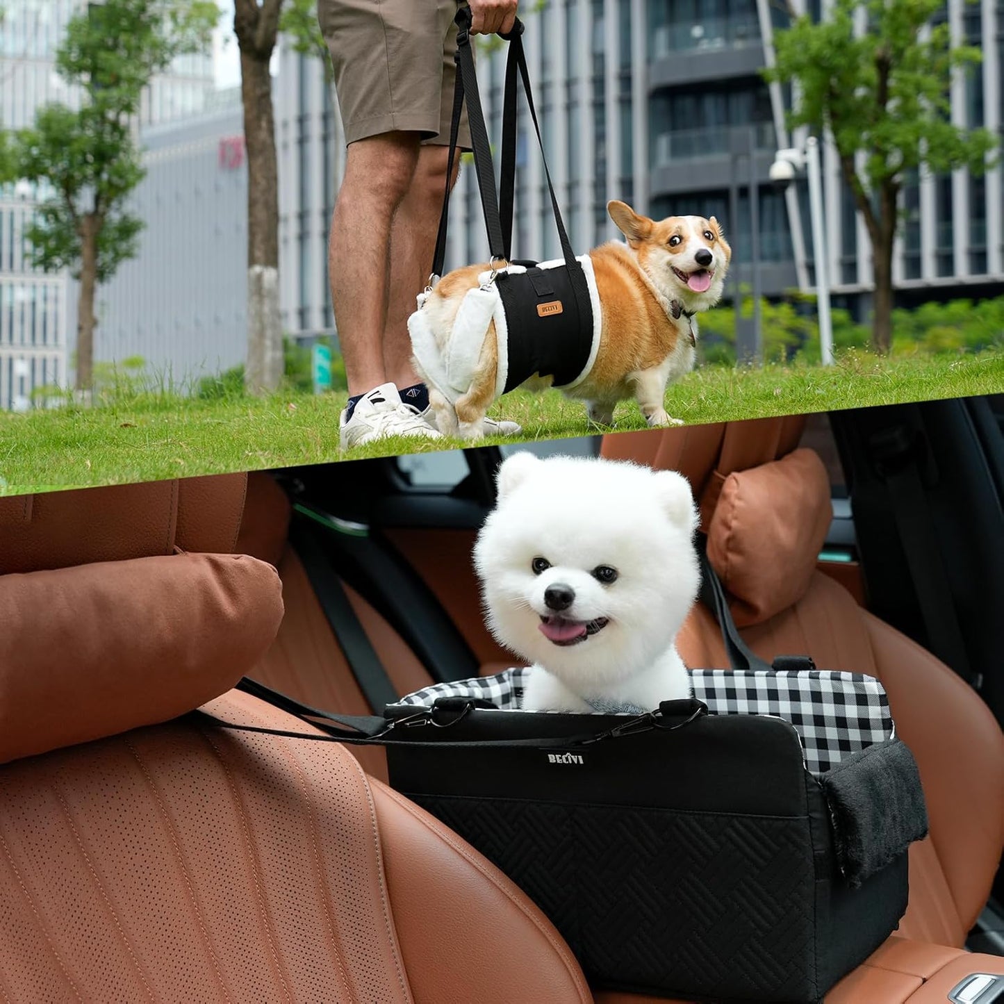 Dog Lift Harness Sling for Medium Dogs & Console Dog Car Seat for Small Dogs