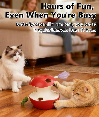 Joytale Interactive Cat Toys for Indoor Cats, Electric Whack A Mole Cats Christmas Toy Self Play Automatic, 2-Level with 10 Holes, Smart Sensor, Feather Teaser, Rechargeable for Kitten Adult, Red