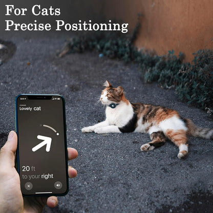 OOPSDOGGY Reflective Leather AirTag Cat Collar with Bell - Non Breakaway Adjustable Pet Collar with Apple Air Tag Holder - Lightweight GPS Kitten Collars for Small Dogs Puppy (Blue)