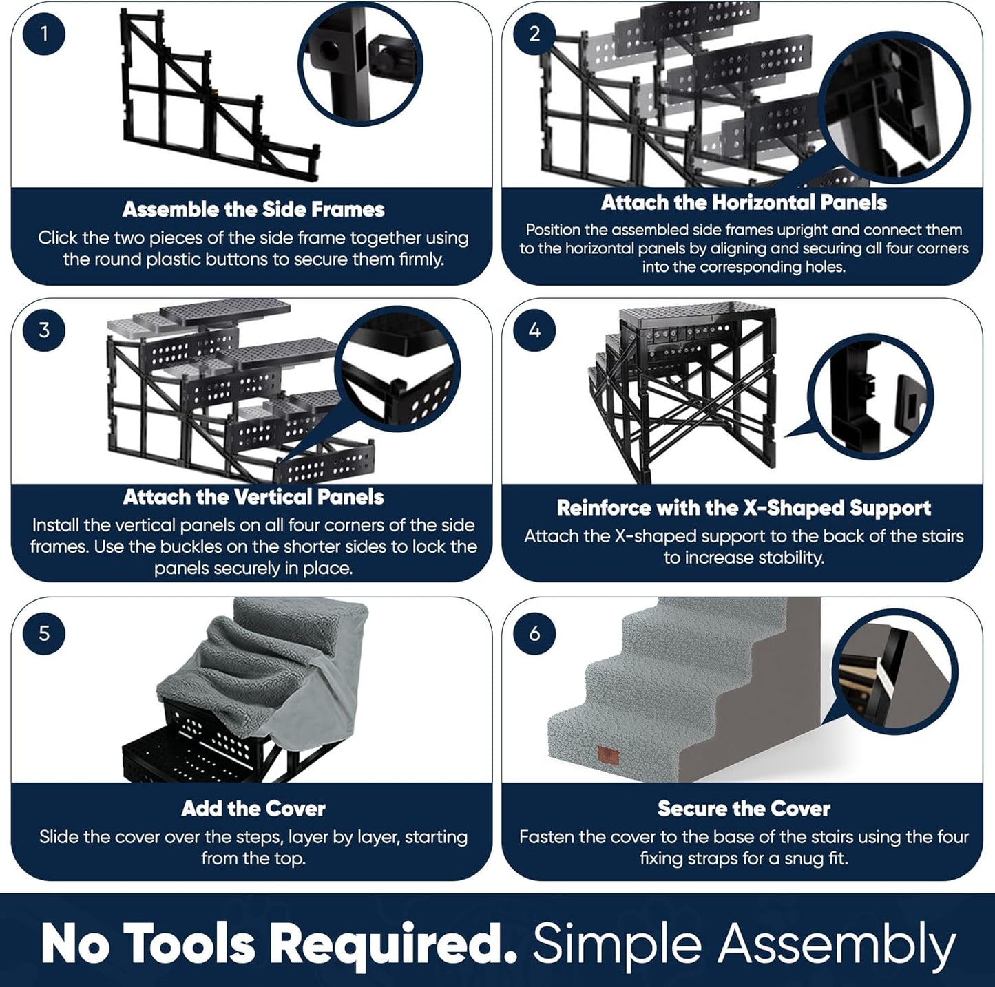 AKC 4-Step Pet Stairs – Durable, Non-Slip Steps for Small Dogs and Cats, Washable Cover, Simple No-Tool Assembly, Supports Up to 50 lbs