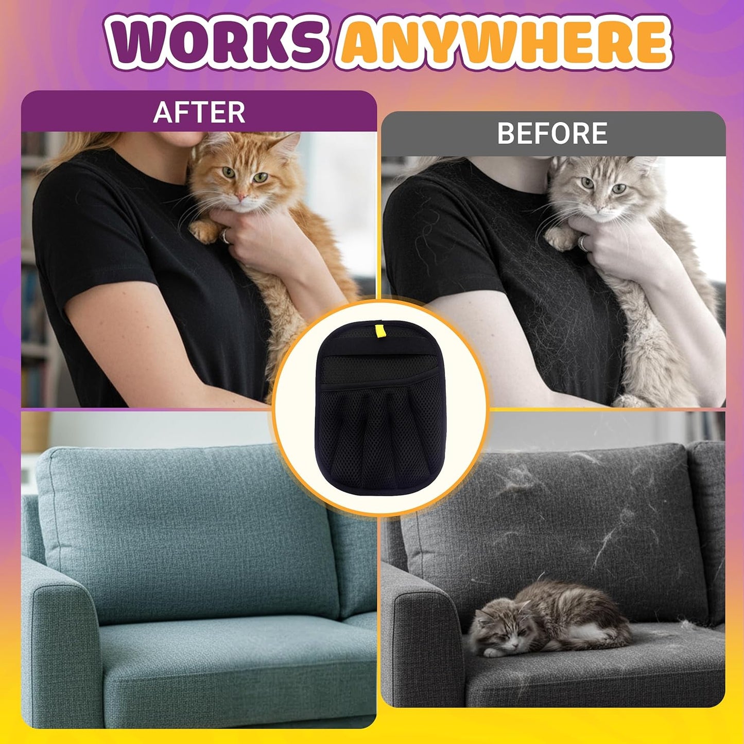 Pet Hair Removal Glove, Newly Upgraded 5-Finger Electrostatic Pet Hair Remover Glove, Reusable Cat & Dog Fur Removal Mitt, Magic Gloves for Furniture, Couch, Car, Laundry Lint Tool (1pcs)