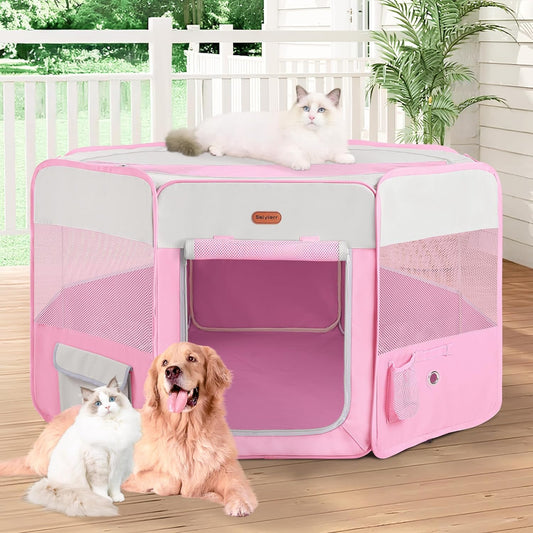 Dog Playpen, Portable Pet Play Pen Foldable Carrying Case, Puppy Pens Outsid for Small Cat Indoor/Outdoor, Removable Mesh Shade Cover