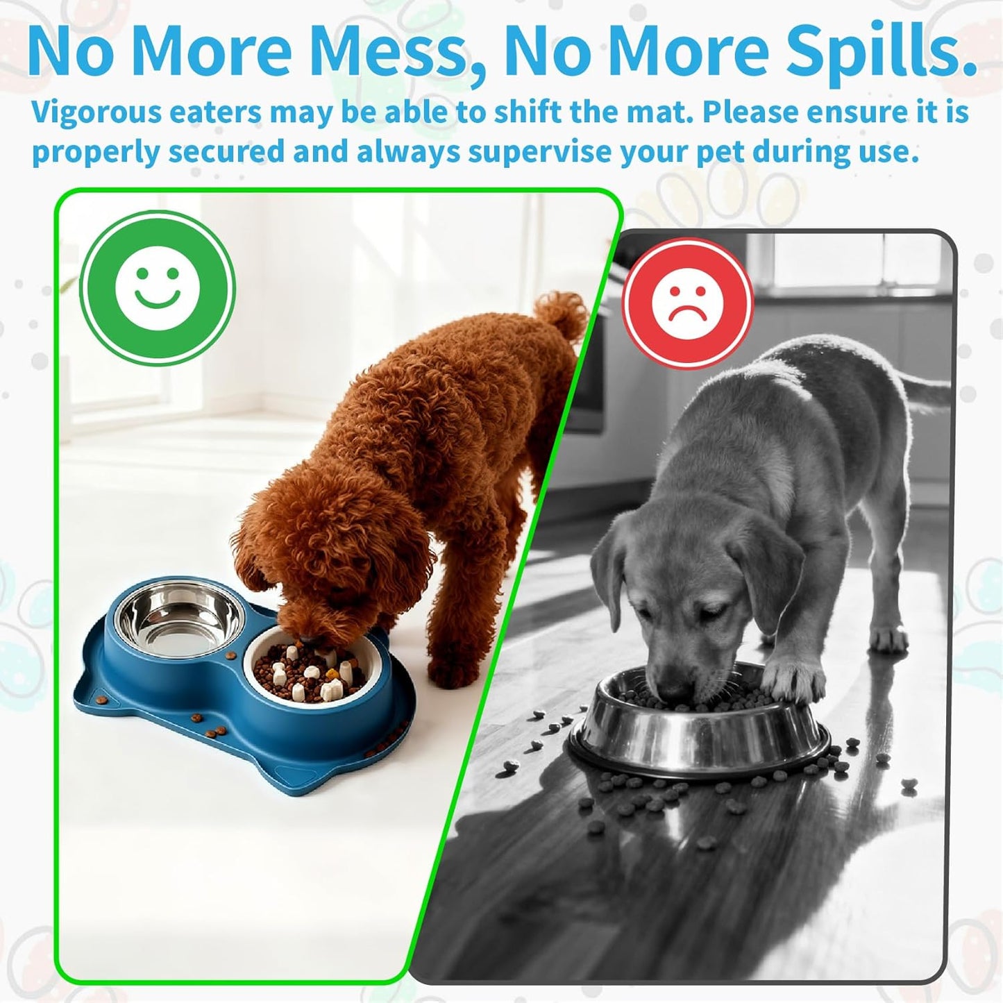 Slow Feeder Dog Food Bowls:Non-Spill/Skid/Ant Prevention Stainless Steel Food & Water Dish Set for S/M/L Size Dogs, Cats, Puppy Pets to Slow Down Feeding (Blue)