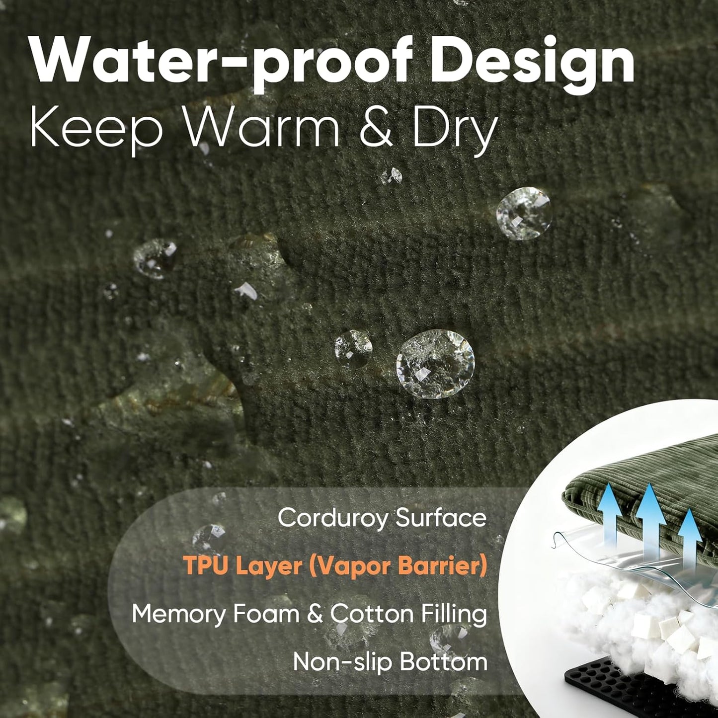 FUKUMARU Dog Couch Bed, Corduroy Cozy Cat Bed for Indoor Cats with Washable Cover, 28in Waterproof Orthopedic Dog Beds Sofa for Small Dogs and Large Cats, Cute Warm Cotton Pet Sofa, Green