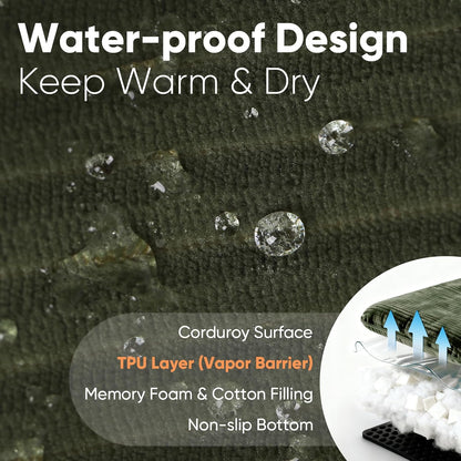 FUKUMARU Dog Couch Bed, Corduroy Cozy Cat Bed for Indoor Cats with Washable Cover, 28in Waterproof Orthopedic Dog Beds Sofa for Small Dogs and Large Cats, Cute Warm Cotton Pet Sofa, Green