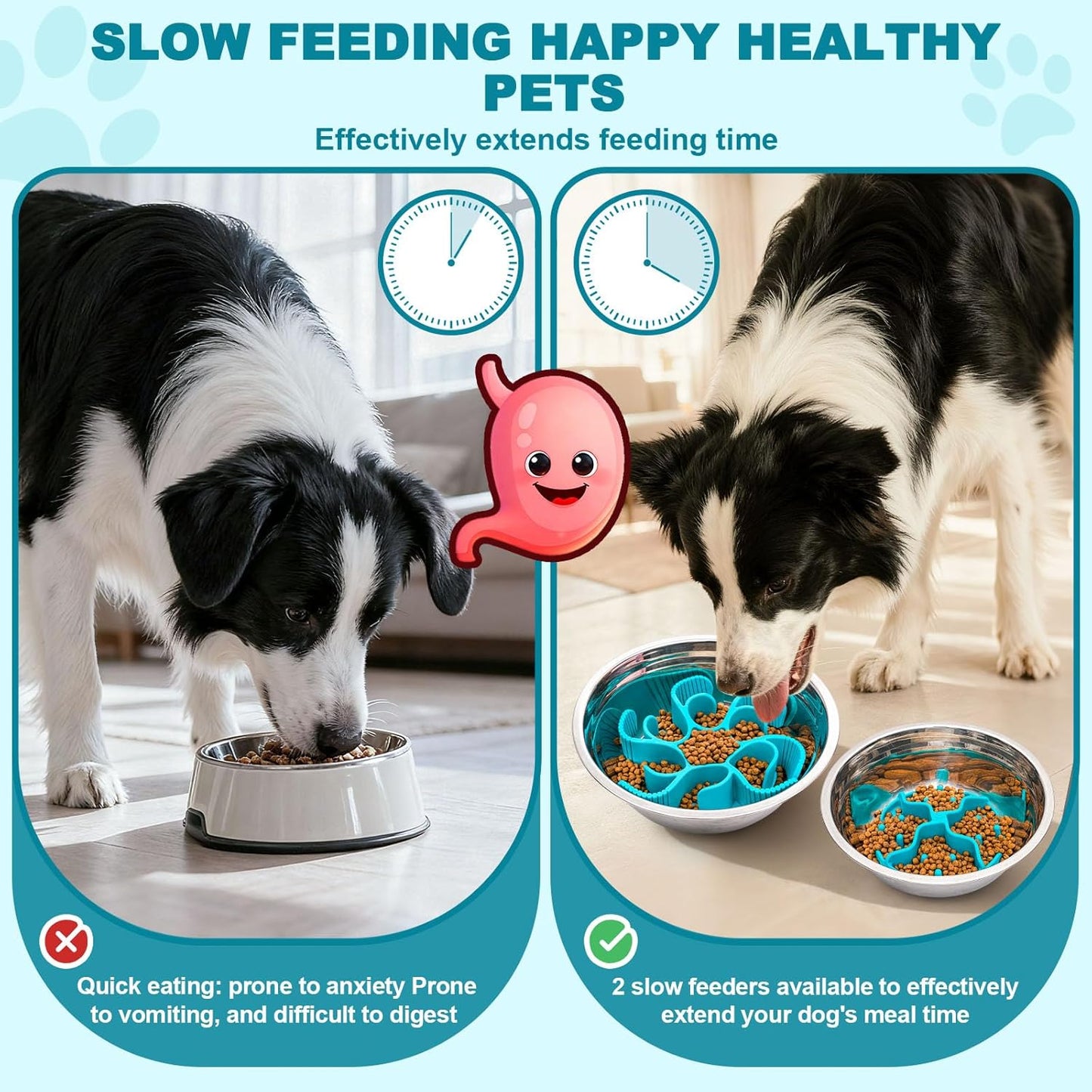 Slow Feeder Insert for Dog Bowl - 2PCS Anti-Bloat Silicone Mat with Super Suction, Slow Feeder Dog Bowls for Puppy Large Breed Dogs