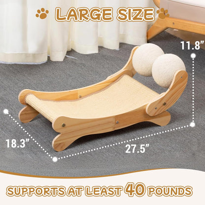 Cat Scratcher Bed Sisal Cat Scratching Pad 27 Inches Scratch Lounger for Indoor Cats Hammock Chair with Large Sisal Ball, Furniture Protector