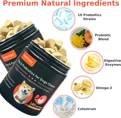Probiotics for Dogs | Digestive & Gut Health Support | Vet-Formulated Pet Supplement with Prebiotics, Enzymes & Colostrum | Helps with Gas & Upset Stomach | Chicken Flavor - 180 Soft Chews
