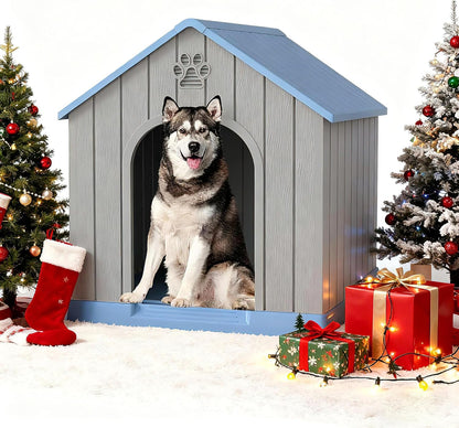 Fancyango Dog House Outdoor Indoor, Weatherproof Dog House with Elevated Floor and Air Vents for Medium to Large Dogs,Easy Clean and Assemble (Blue, 36.2''L×38''W×38''H)