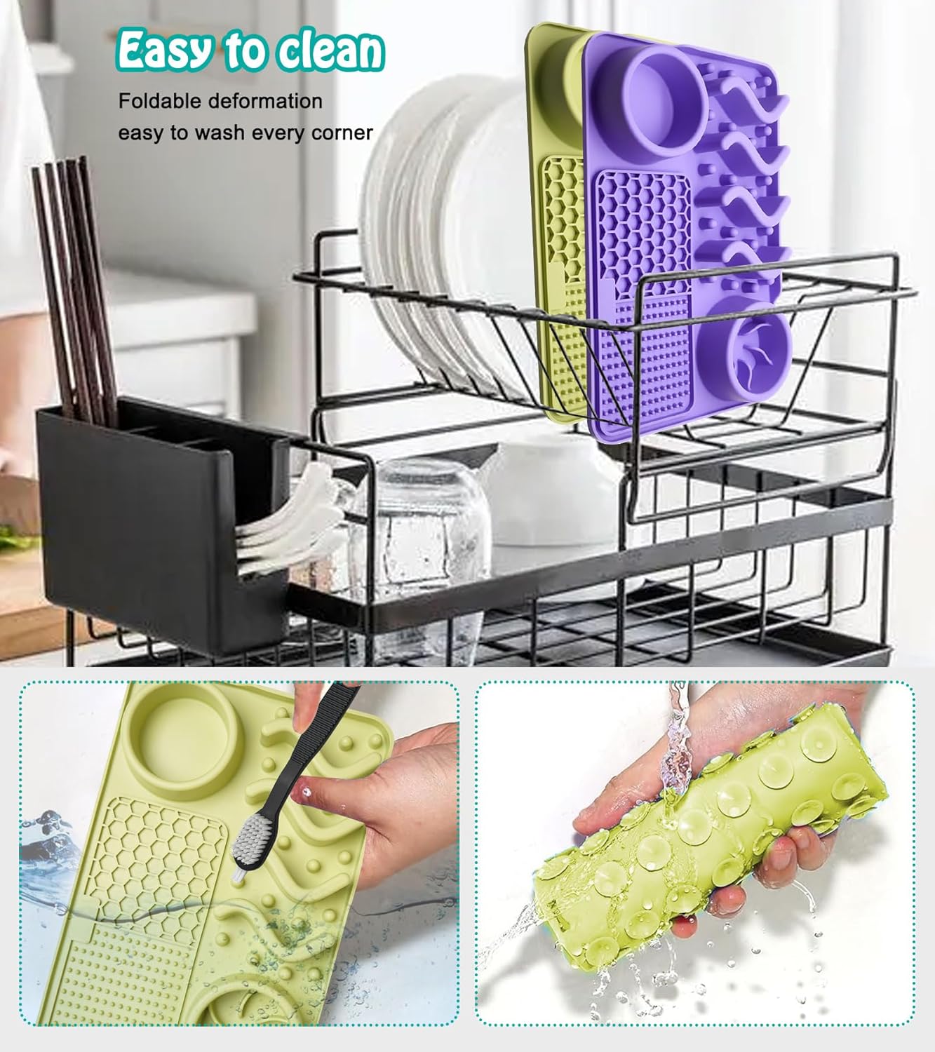 Slow Feeder Mat, Silicone Lick Mat with Suction Cups for Dog Cat, Puzzle Snuffle Mat for Pet Smell Training Bored Puppy, Interactive Sniff Mat Slow Eating Keep Busy(Green)