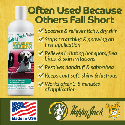 Happy Jack Itch No More Dog Itchy Skin Shampoo & Treatment (16 oz), Flea Bites, Allergies & Itch Relief, Stops Itching, Scratching & Gnawing on First Application for Healthy Dog Skin & Coat