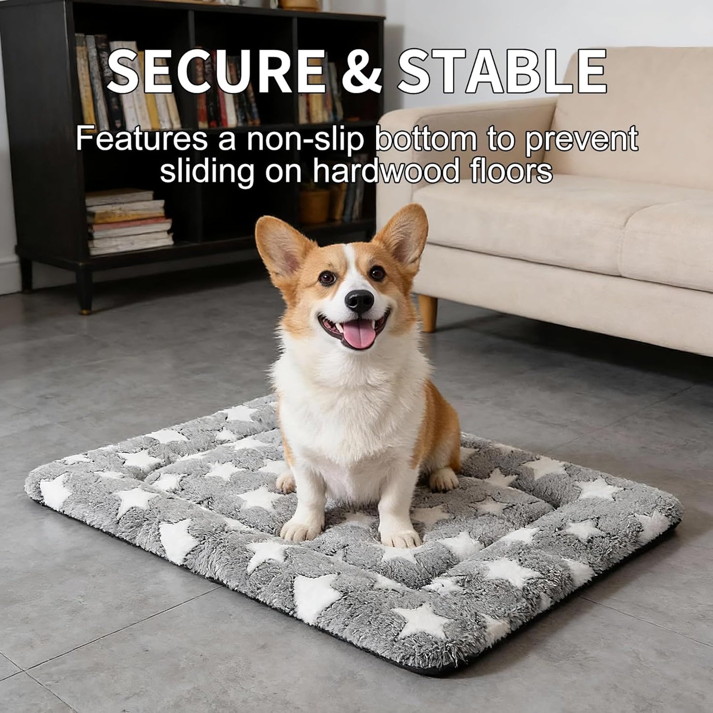 Dog Crate Mat, 4 Piece Reversible Pet Bed, Polyester, Machine Washable, Small Dogs & Cats, Rectangular, 24 x 18 x 1.3 Inches (Gray Star, 24" L x 18" W x 1.5" Th)