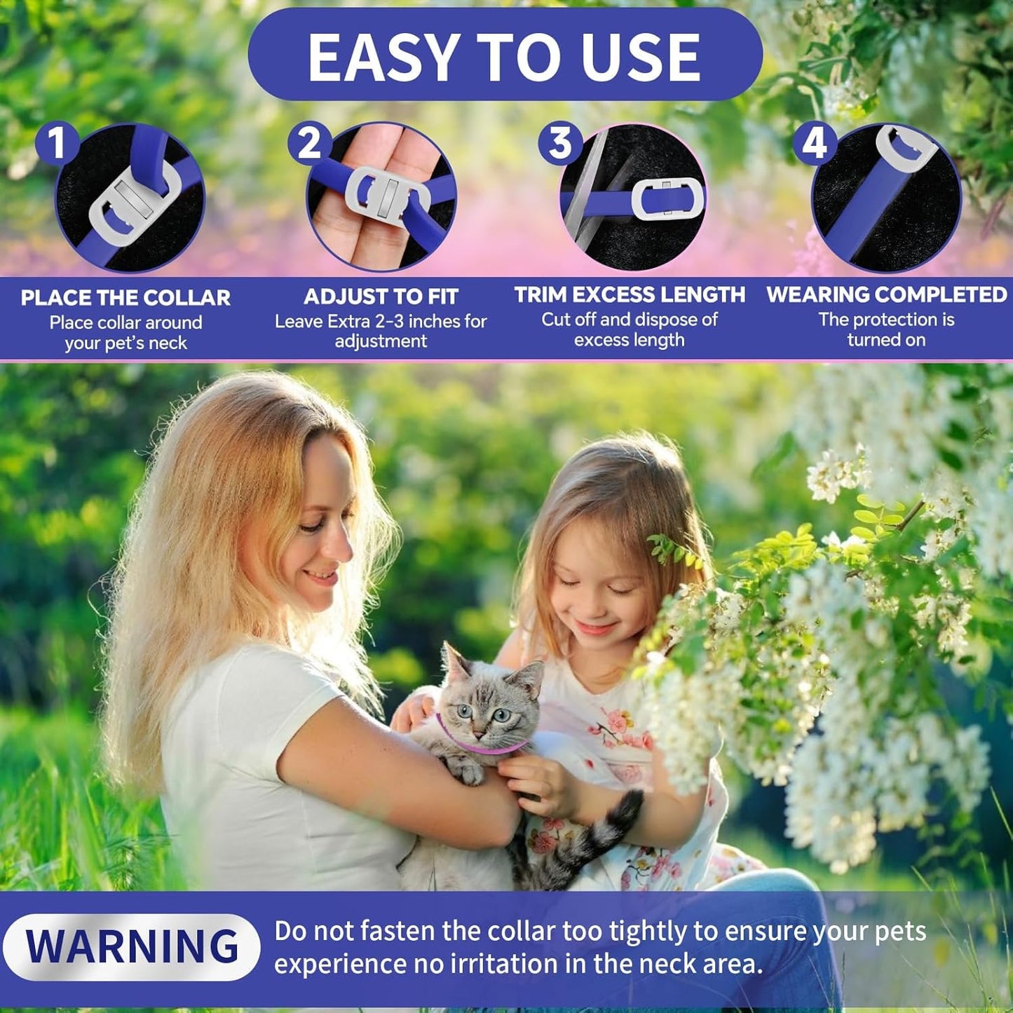 4 Pack Flea Collar for Cats, 32 Months Flea and Tick Prevention for Cat, Waterproof & Natural Cat Flea and Tick Treatment, Adjustable for Cats Kittens(Blue&Pink)