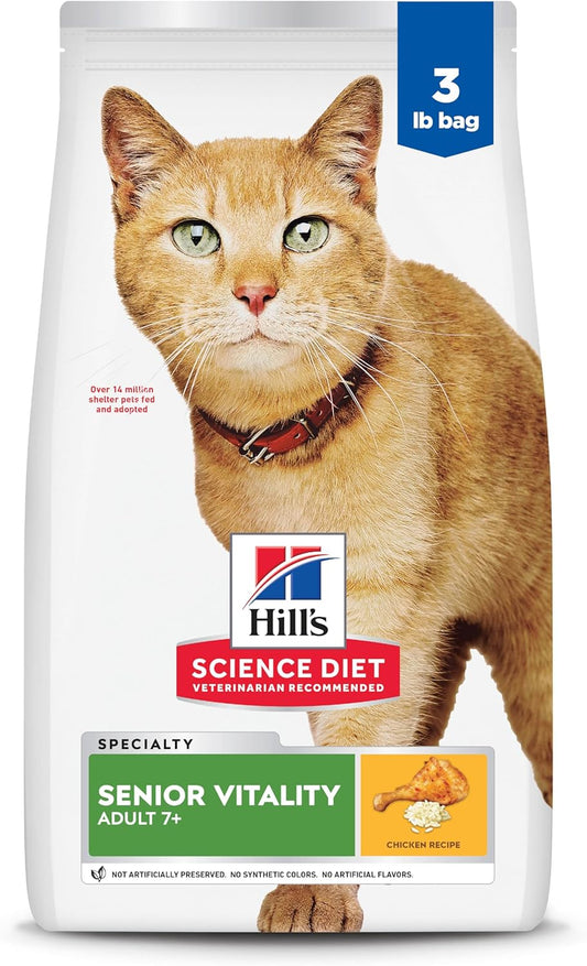 Hill's Science Diet Senior Vitality Adult 7+ Dry Cat Food, Chicken & Rice, 3 lb. Bag