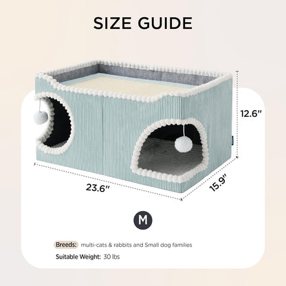 Bedsure Extra Wide Cat House 23.6x15.9x12.6inches, Blue with Bedsure Dog Blankets for Small Dogs Washable White, 25x35IN