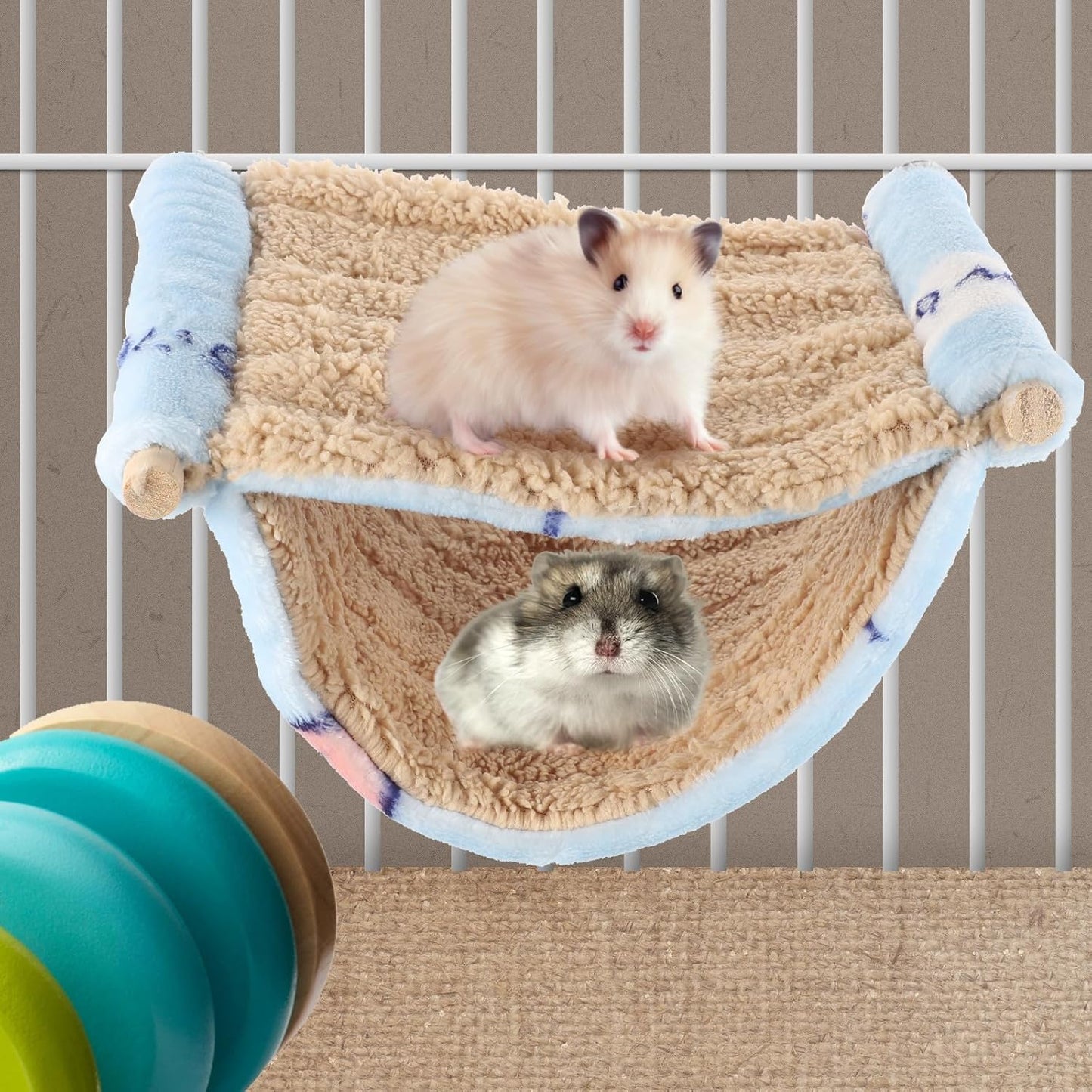 Double-Layer Hanging Hamster Hammock Bed, Delicate Guinea Pig and Chinchilla Cage Accessory, Warm Blue Small Animal Sleep Nest for Rats and Hamsters